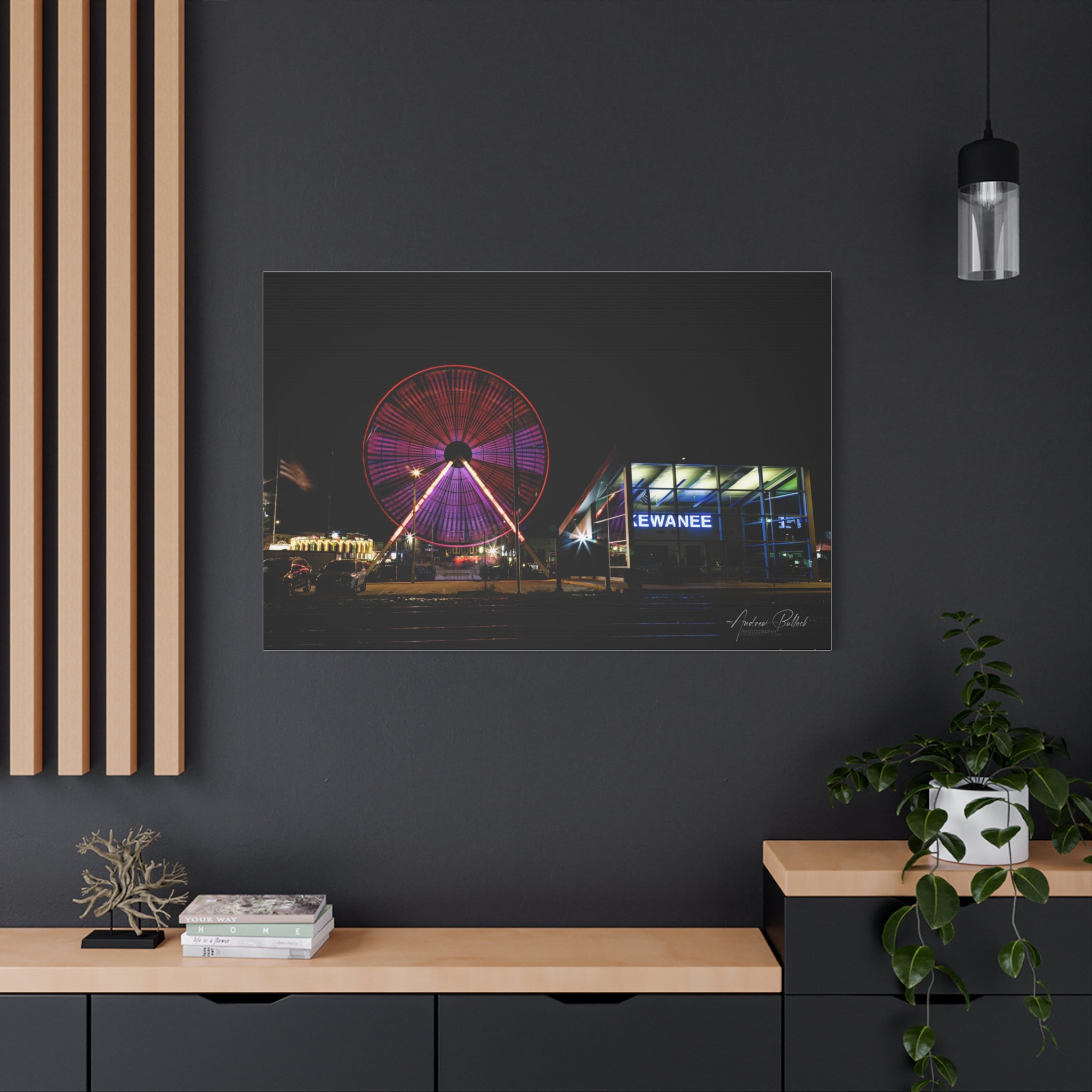 Ferris Wheel Night Canvas Print – Kewanee Train Station Matte Stretched Wall Art