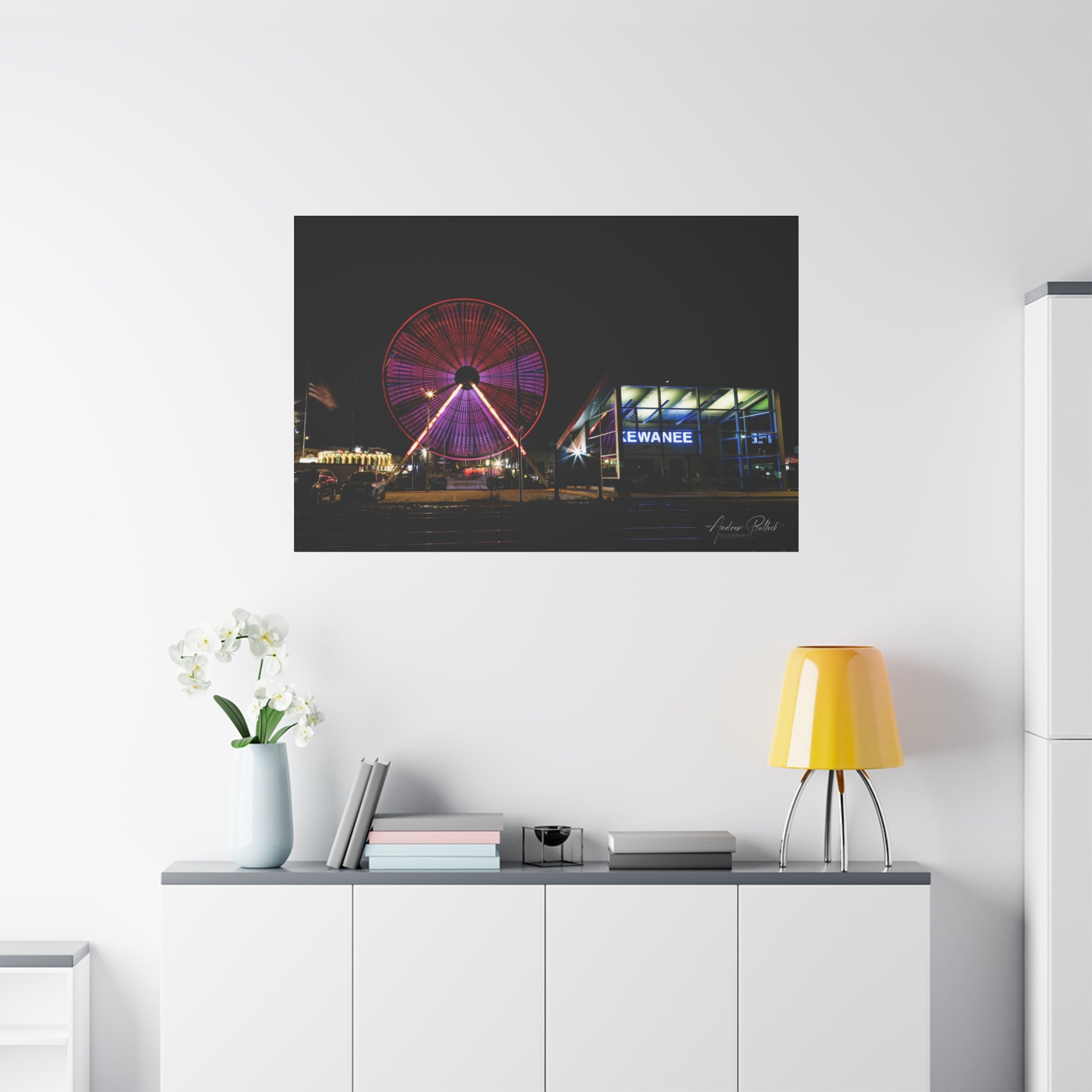 Ferris Wheel Night Canvas Print – Kewanee Train Station Matte Stretched Wall Art
