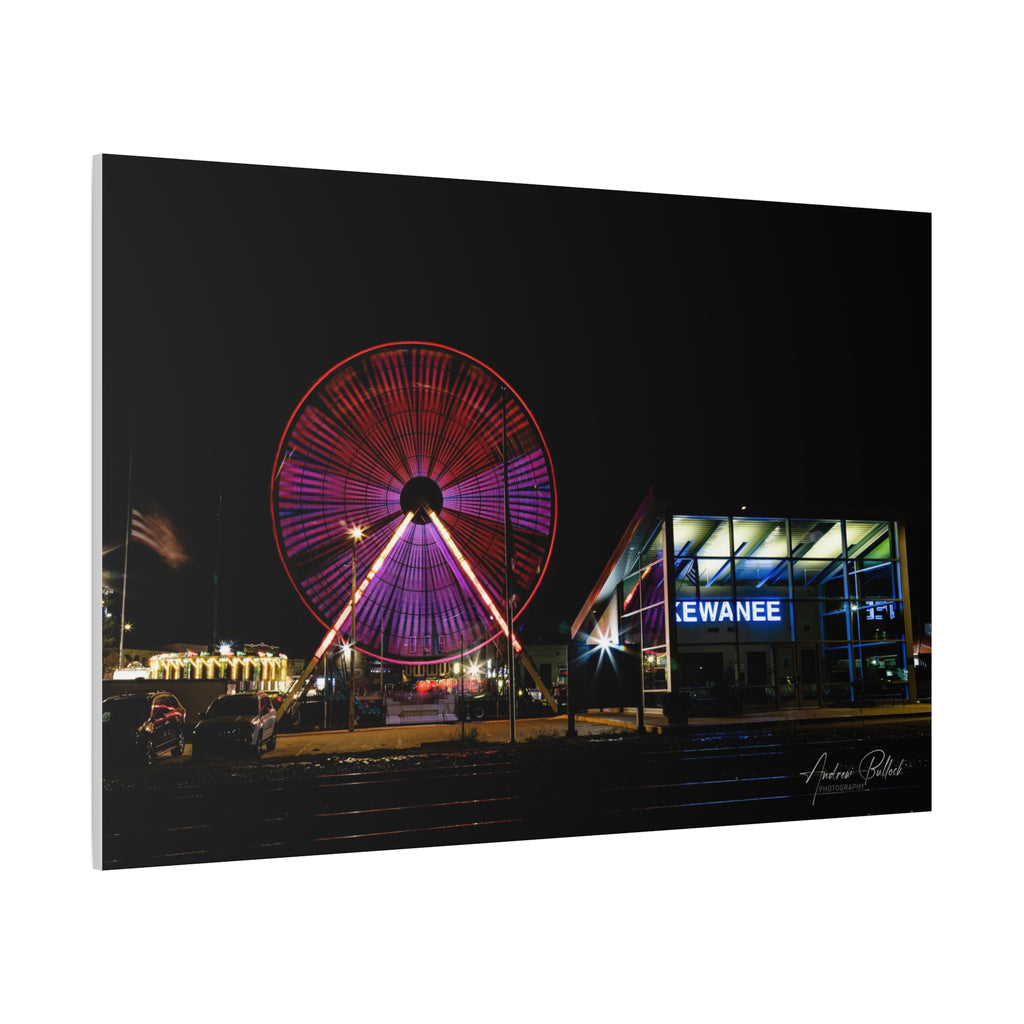 Ferris Wheel Night Canvas Print – Kewanee Train Station Matte Stretched Wall Art
