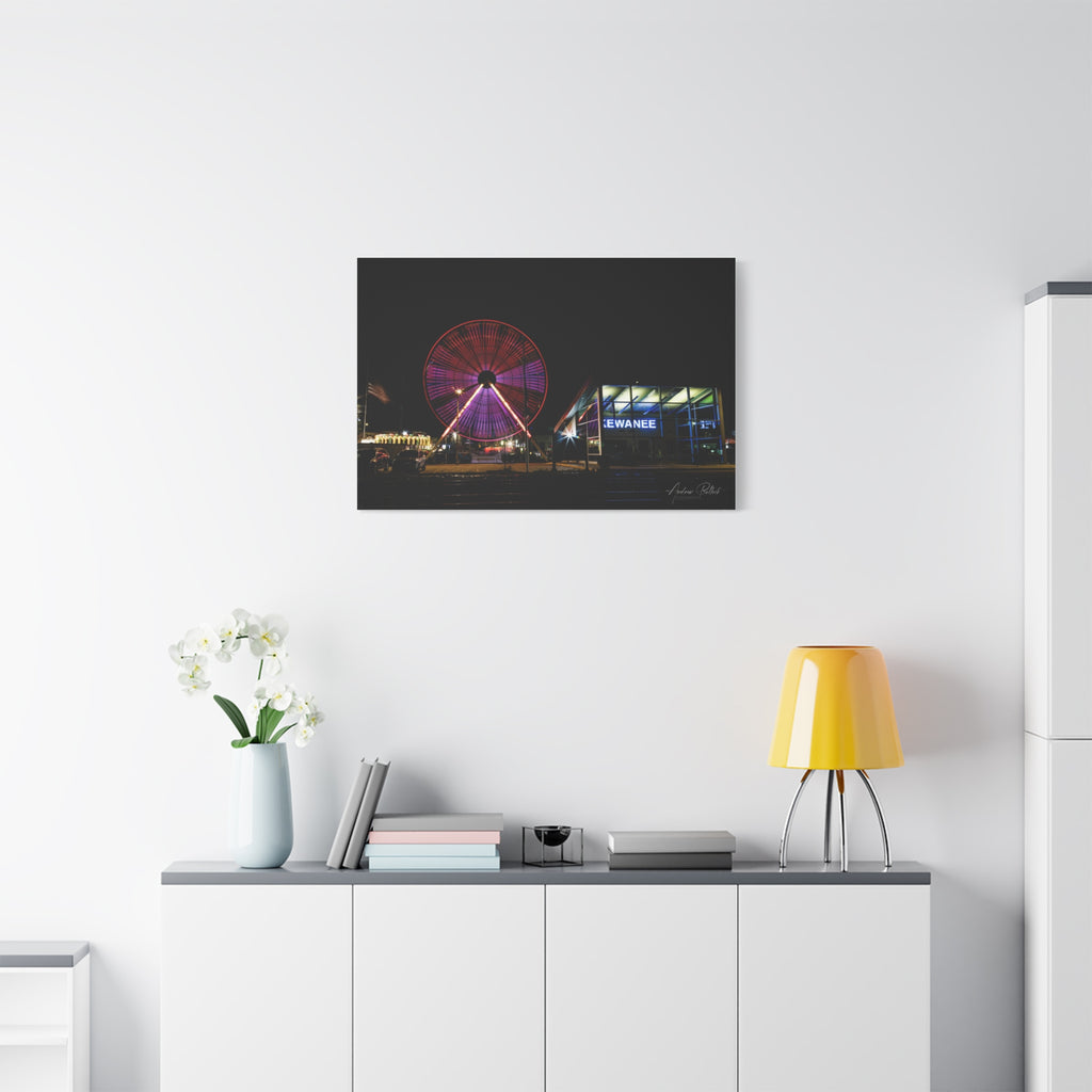 Ferris Wheel Night Canvas Print – Kewanee Train Station Matte Stretched Wall Art