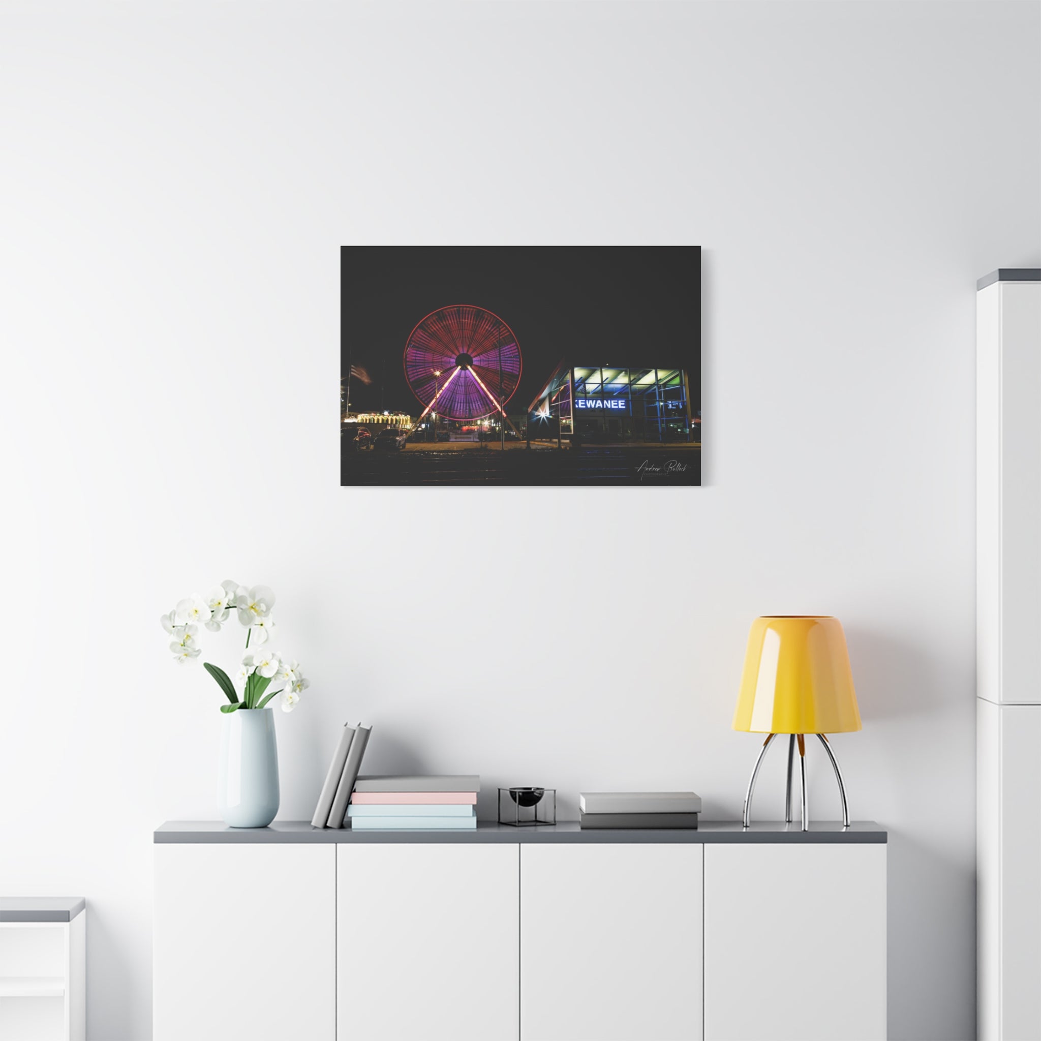 Ferris Wheel Night Canvas Print – Kewanee Train Station Matte Stretched Wall Art