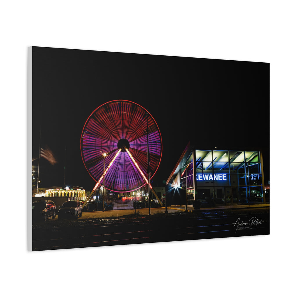 Ferris Wheel Night Canvas Print – Kewanee Train Station Matte Stretched Wall Art