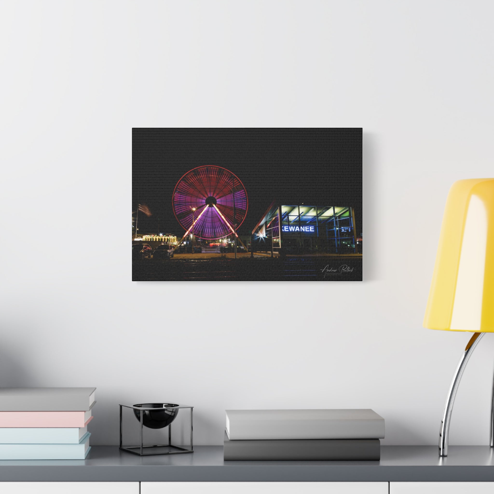 Ferris Wheel Night Canvas Print – Kewanee Train Station Matte Stretched Wall Art
