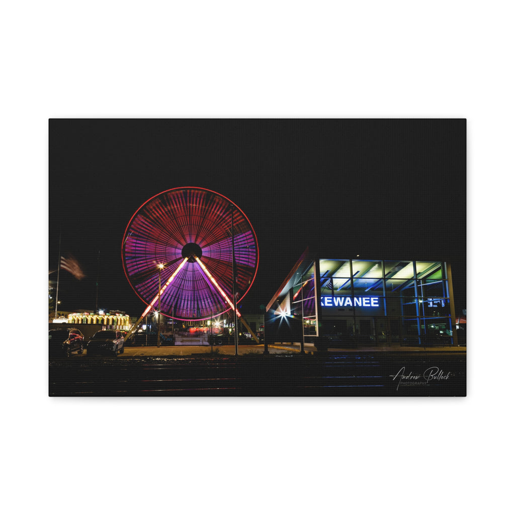 Ferris Wheel Night Canvas Print – Kewanee Train Station Matte Stretched Wall Art