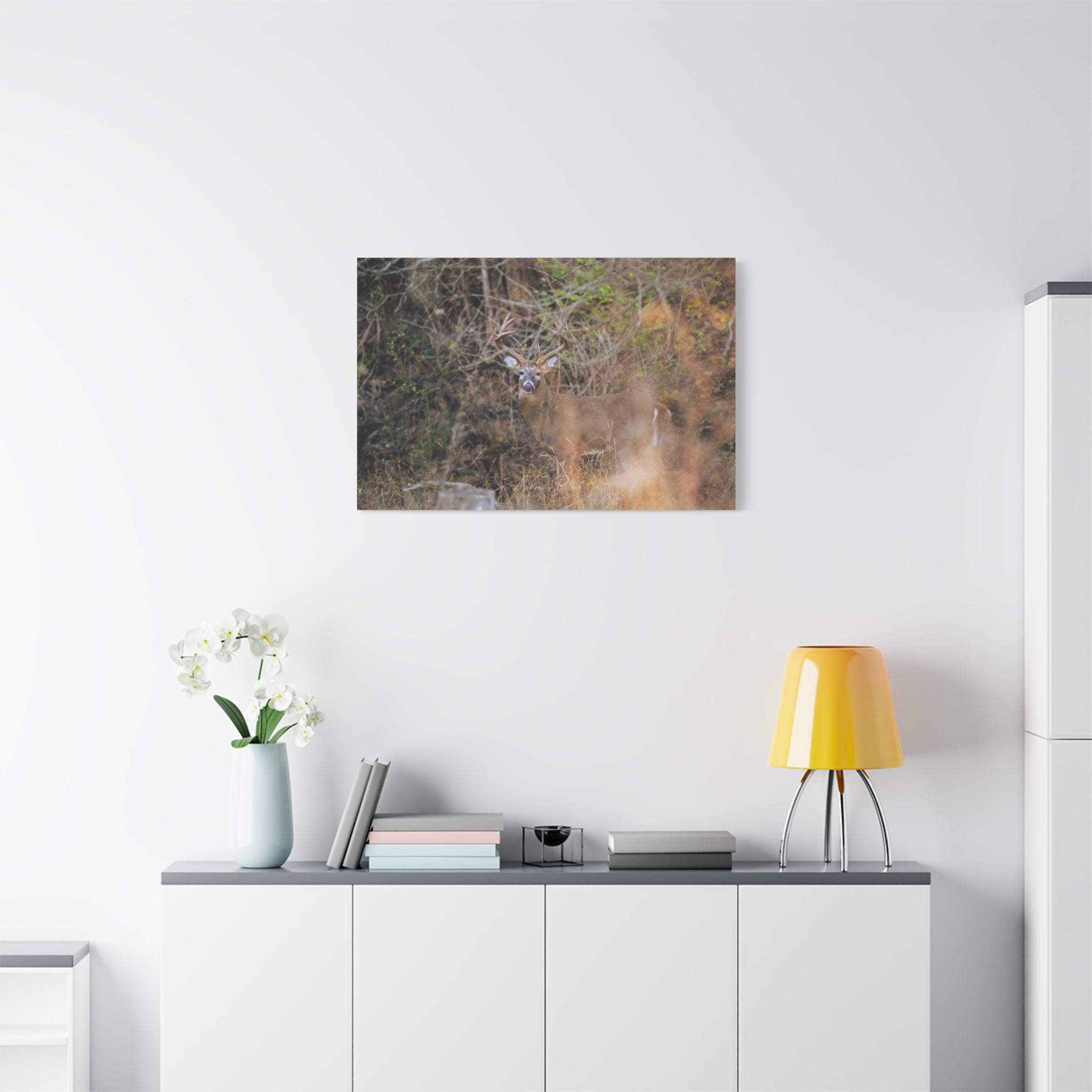 Deer in Brush Matte Canvas Print — Woodland Wildlife Wall Art