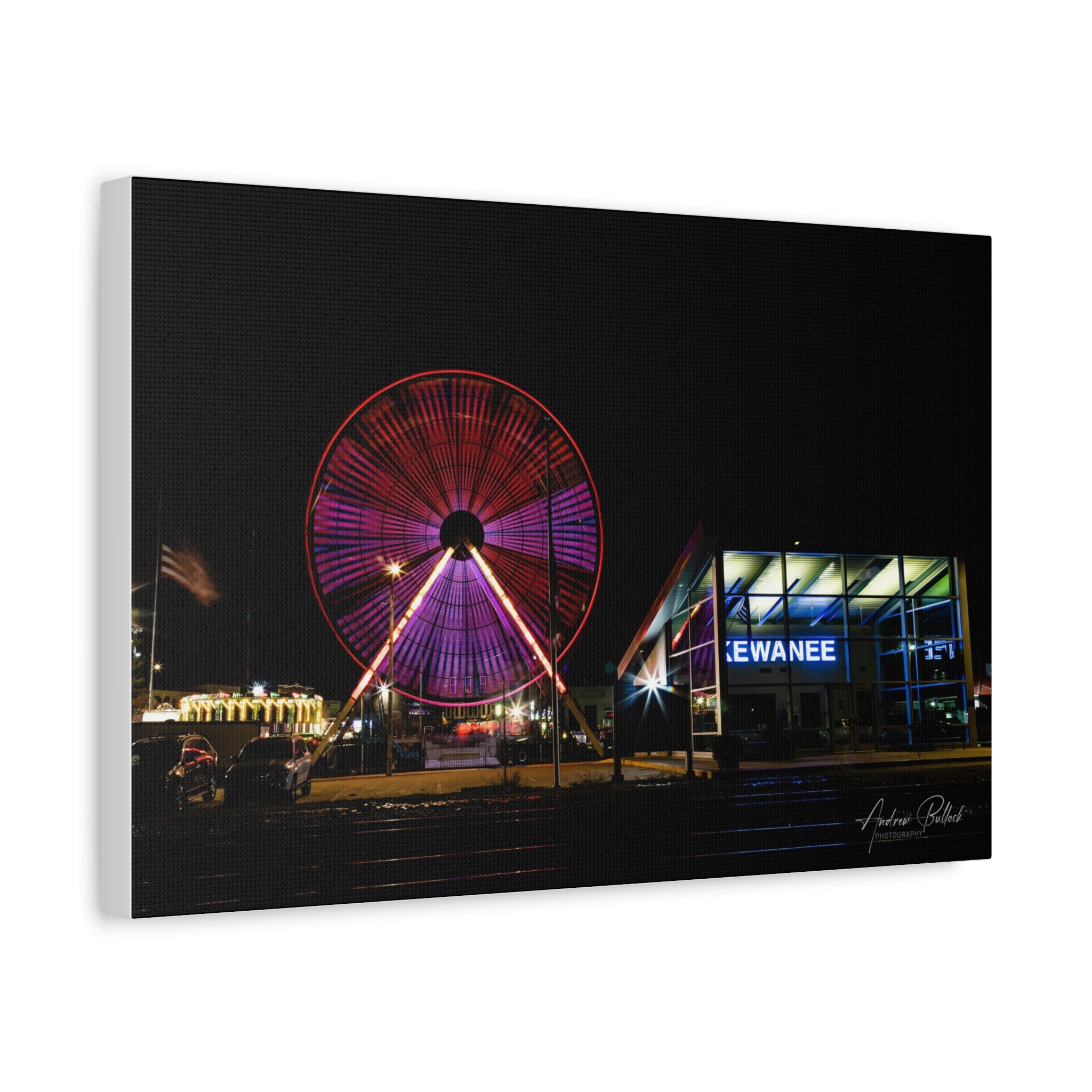 Ferris Wheel Night Canvas Print – Kewanee Train Station Matte Stretched Wall Art
