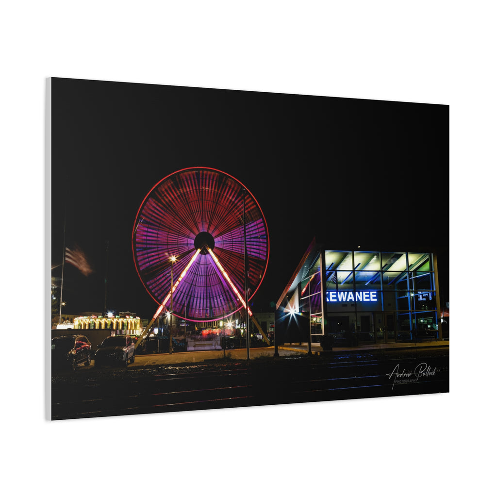 Ferris Wheel Night Canvas Print – Kewanee Train Station Matte Stretched Wall Art