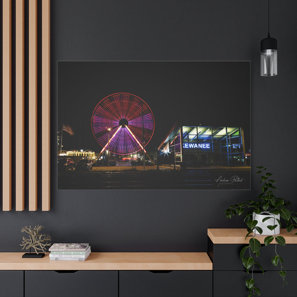Ferris Wheel Night Canvas Print – Kewanee Train Station Matte Stretched Wall Art