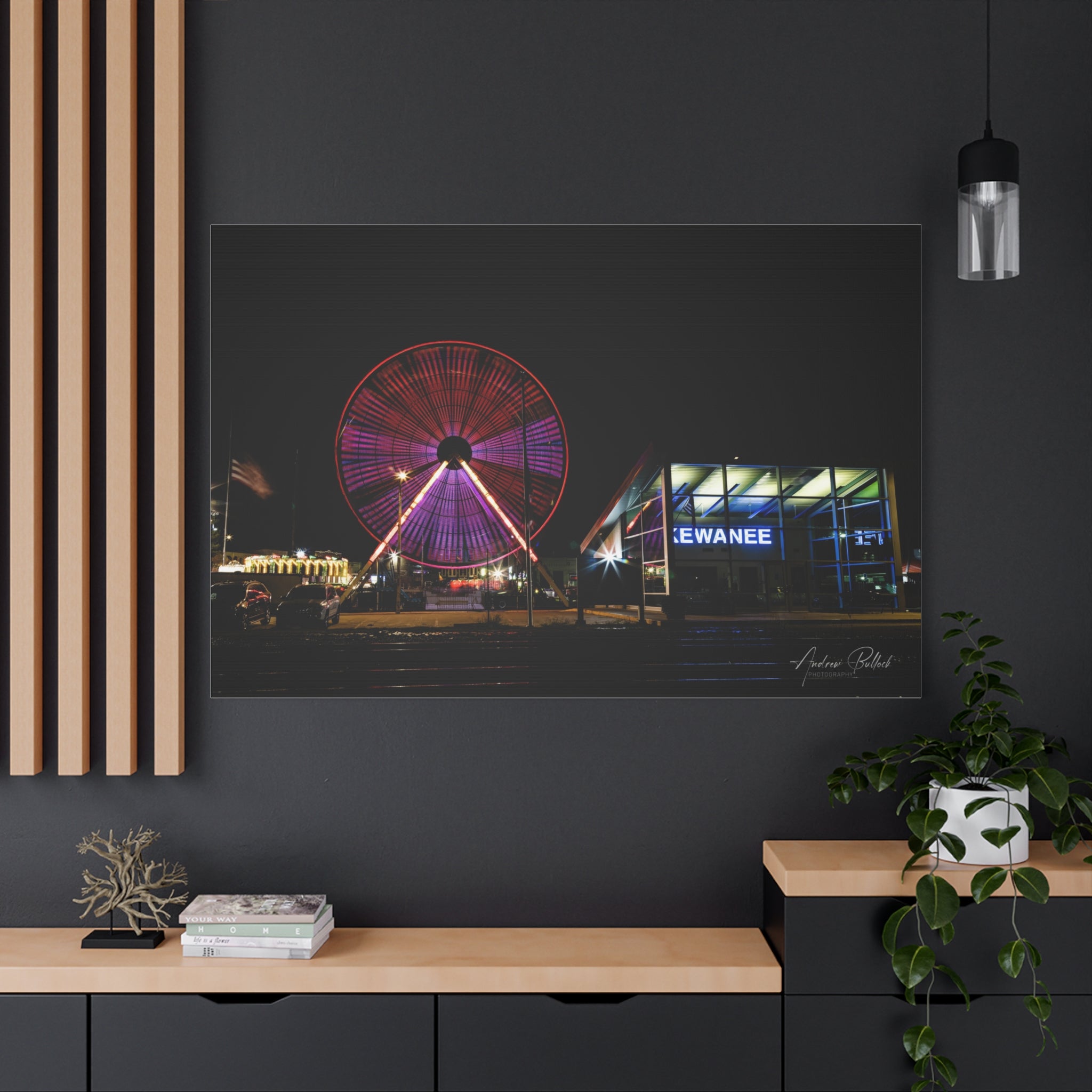 Ferris Wheel Night Canvas Print – Kewanee Train Station Matte Stretched Wall Art