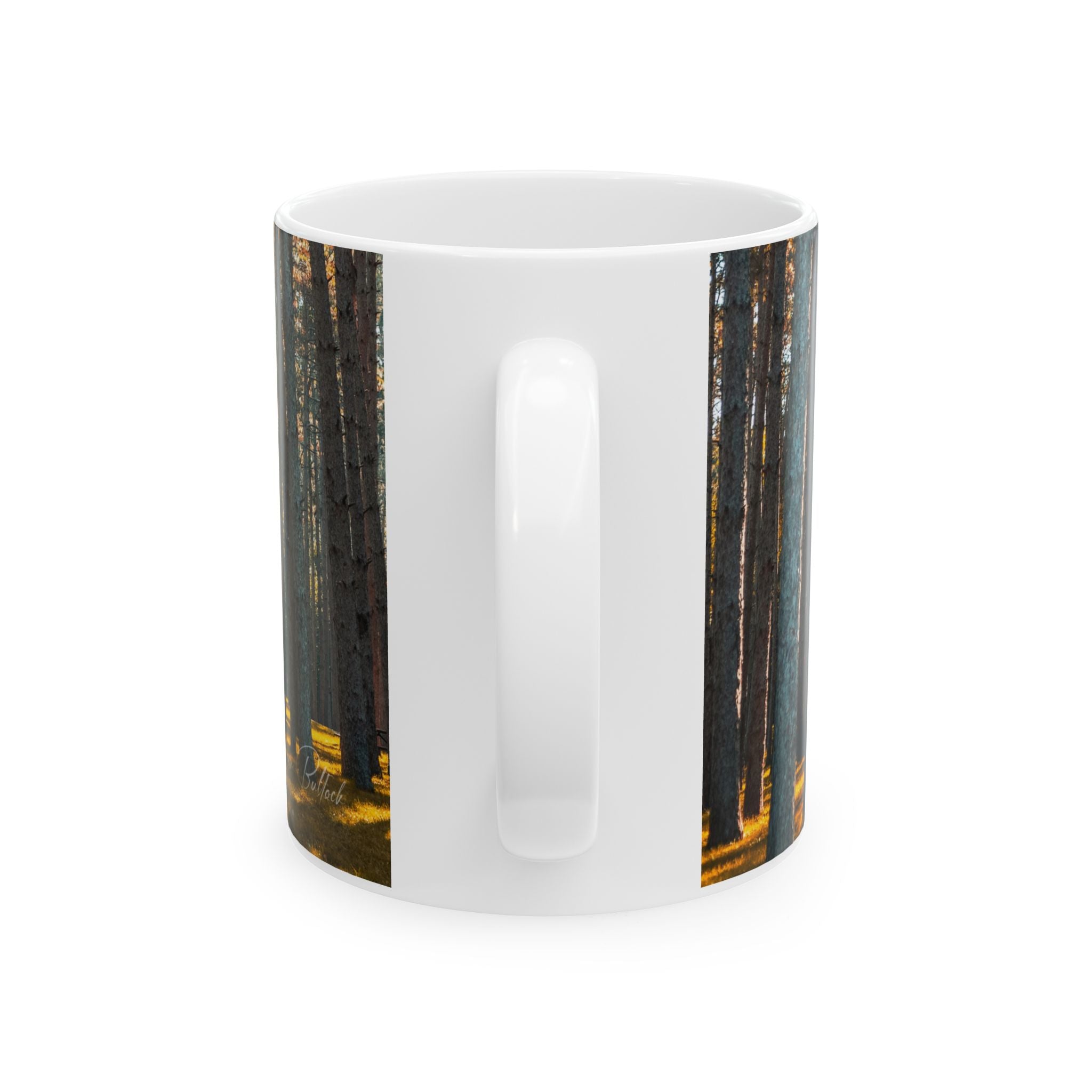 Pine Forest Scenic Ceramic Mug — Woodland Sunrise Coffee Cup (11oz & 15oz)