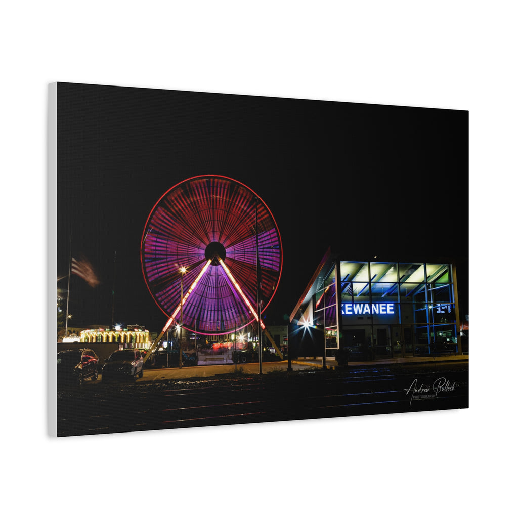 Ferris Wheel Night Canvas Print – Kewanee Train Station Matte Stretched Wall Art